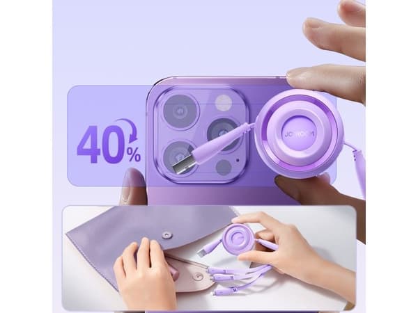 Joyroom Colorful Series S-A40 kabel infällbart 3-i-1 USB-A - USB-C/Lightning/Micro USB 1 m - lila