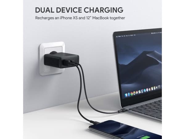 PA-D3 nätladdare 2xUSB PD 60W 5,4A (USB-A + USB-C)