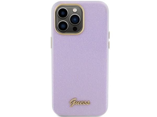 Guess Glitter Glossy Script-skal till iPhone 15 Pro - lilac