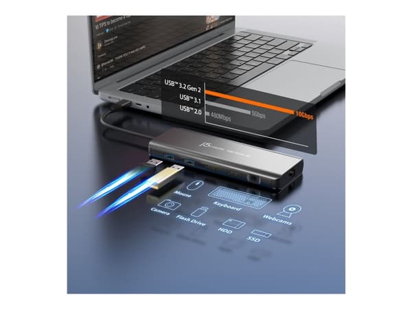 j5create JCD398 - Mini-dock - USB-C 3.2 Gen 2 - 2 x HDMI - 1GbE - Europa