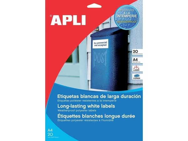 Apli polystermärkning APLI, 210x297 mm, rektangulär, vit 20 ark