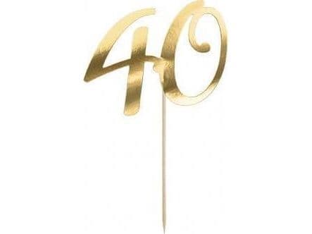 PartyDeco Cake topper "40", gull, 20,5cm one size
