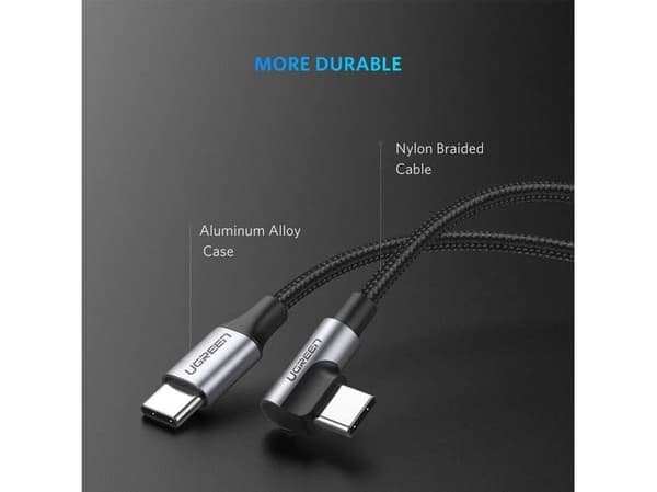 USB-C-USB-C-kaapeli, kulma UGREEN QC 3.0 PD 3A 60W 1m (musta)