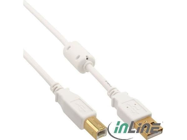 InLine 34555W, 5 m, USB A, USB B, hane/hona, vit