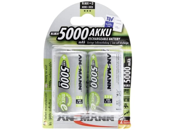 ANSMANN - Batteri 2 x D - NiMH - (ladbare) - 5000 mAh