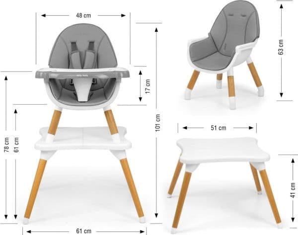 Milly Mally matstol 2-i-1 Malmo Grey