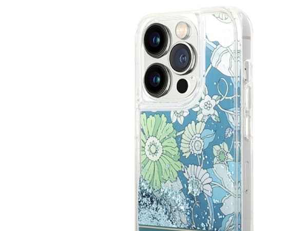 Guess Flower Liquid Glitter-deksel til iPhone 14 Pro Max - grønn
