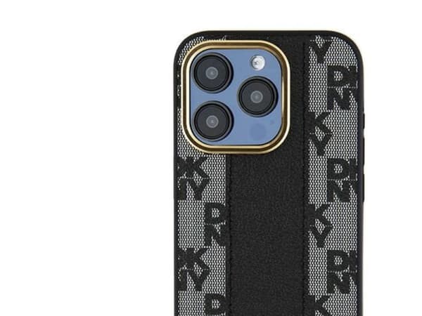 DKNY Leather Checkered Mono Pattern MagSafe iPhone 15 Pro Max Case - Black