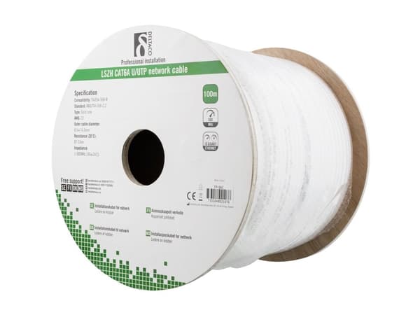 DELTACO - Bulkkabel - 100 m - UTP - CAT 6a - halogenfri, solid - vit