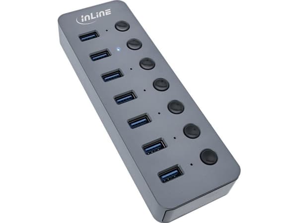 InLine 35395D, USB 3.2 Gen 1 (3.1 Gen 1) Typ-A, USB 3.2 Gen 1 (3.1 Gen 1) Typ-A, 5000 Mbit/s, Grå, Aluminium, DC