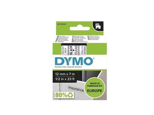 Labeltape DYMO® D1 sort på hvid 12mm x 7m