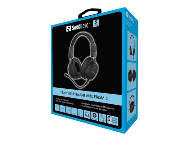 Sandberg Bluetooth Headset ANC FlexMic - Headset - fullstorlek - Bluetooth - trådlös - aktiv brusradering