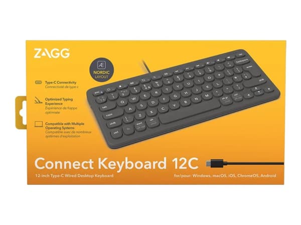 ZAGG Connect Keyboard 12C, Langallinen, USB, QWERTY, Musta