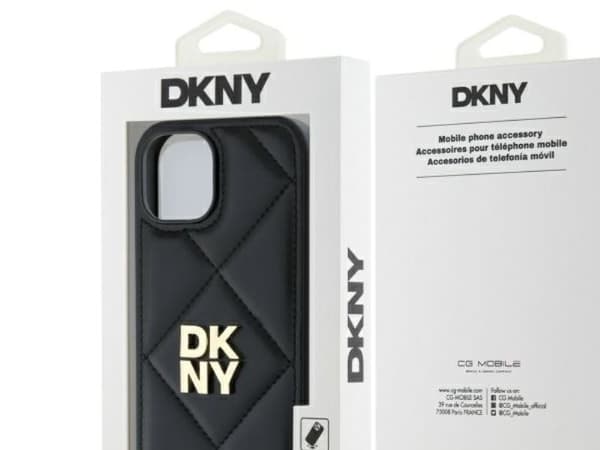 DKNY quiltet stack-logo-deksel til iPhone 15 - svart