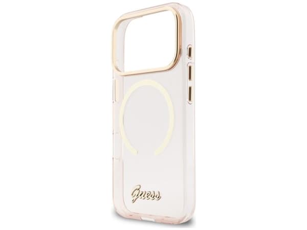 Guess IML Script metall MagSafe-deksel til iPhone 17 Pro - rosa