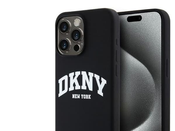 DKNY Liquid Silicone White Printed Logo MagSafe iPhone 13 Pro Max Case - Black