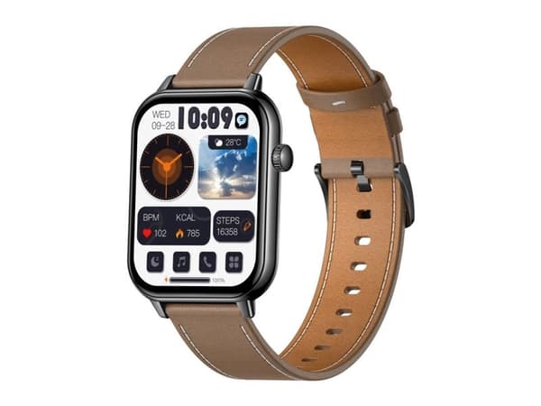 COLMI C28 smartklocka – Black + brun läderrem