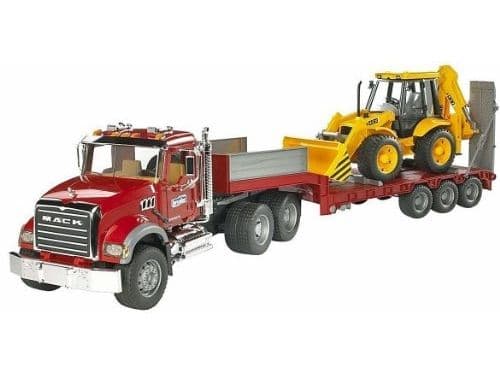 BRUDER - MACK Granite truck with low loader and JCB 4CX backhoe loader
