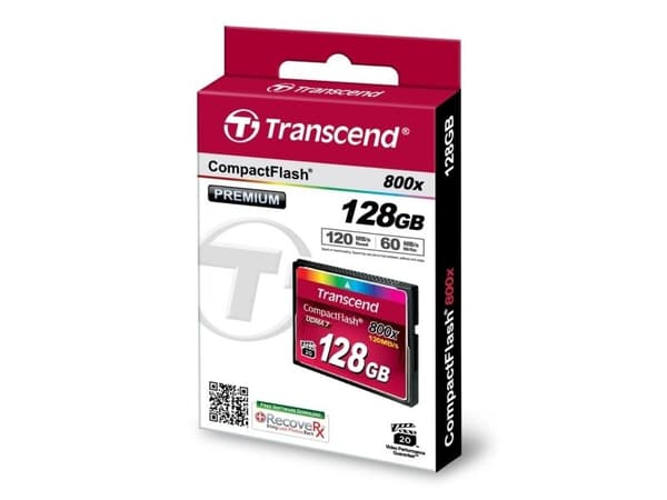 Transcend 128GB 800x CF, 128 GB, CompactFlash, MLC, 120 MB/s, 60 MB/s, Musta
