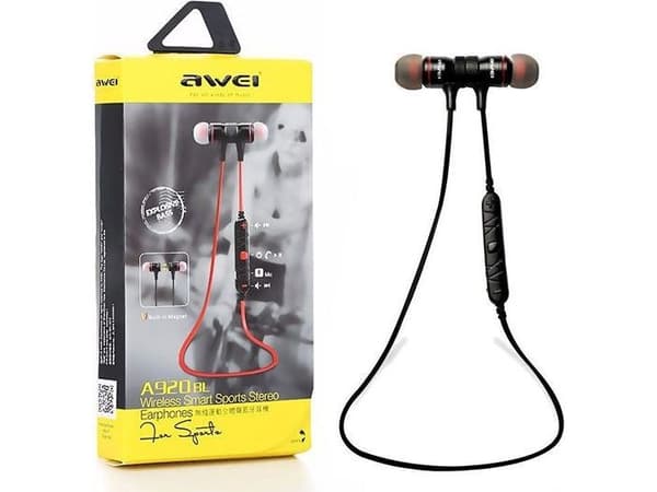AWEI A920BL Bluetooth sporthörlurar, svarta, magnetiska