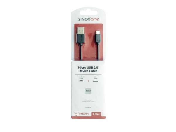Sinox One USB A - Micro USB kabel. 1,8m. Sort