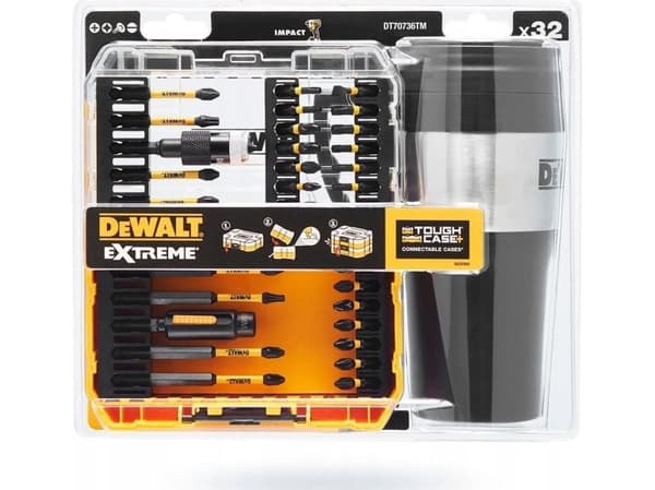 DEWALT 32-delars tillbehörssats FlexTorq + kopp termomugg