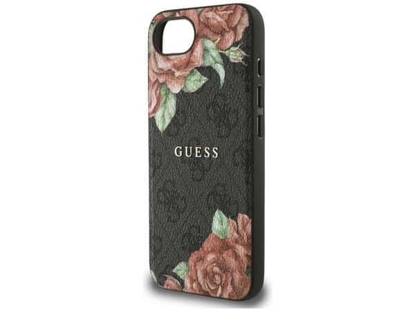 Case Guess 4G Flowers Print MagSafe for iPhone 16e black