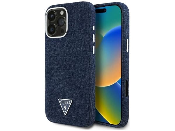 Guess Denim Triangle Logo MagSafe iPhone 16 Pro Max mobilskal - blå