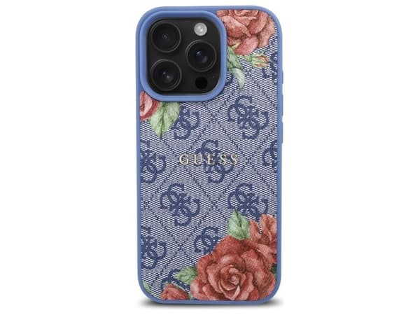 Guess 4G Flowers Print MagSafe-deksel til iPhone 16 Pro - blå