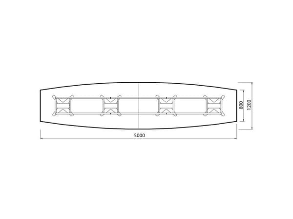 Konferencebord DNA, Lysgrå 5000x1200 mm bådformet, Alugrå understel