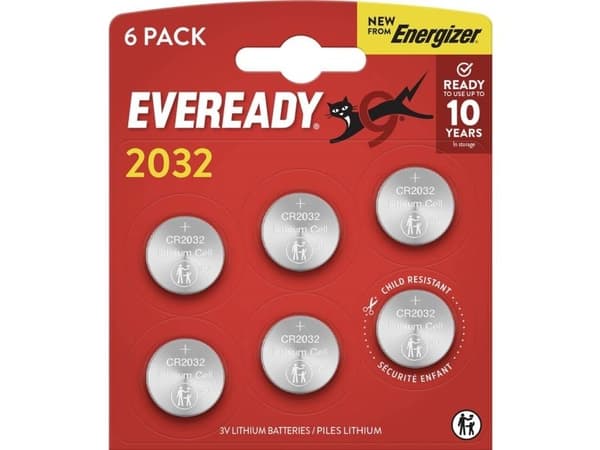 Eveready knappcellebatteri CR 2032 3 V 6 stk E304439600
