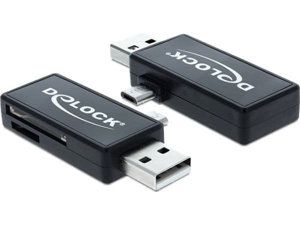 DeLOCK Micro USB OTG-kortläsare + USB A hane - Kortläsare (MMC, SD, microSD, SDHC, microSDHC, SDXC, microSDXC) - USB