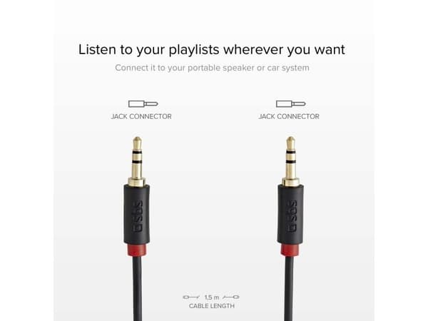SBS TECABLE35KR, 3.5mm, Hankjønn, 3.5mm, Hankjønn, 1,5 m, Sort