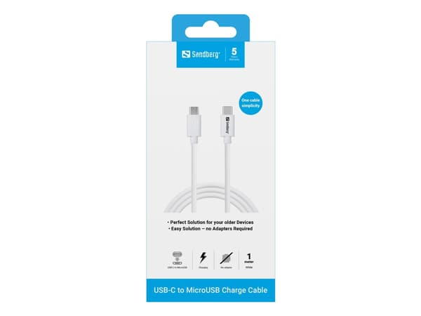 Sandberg 136-74, 1 m, USB C, Micro-USB B, valkoinen