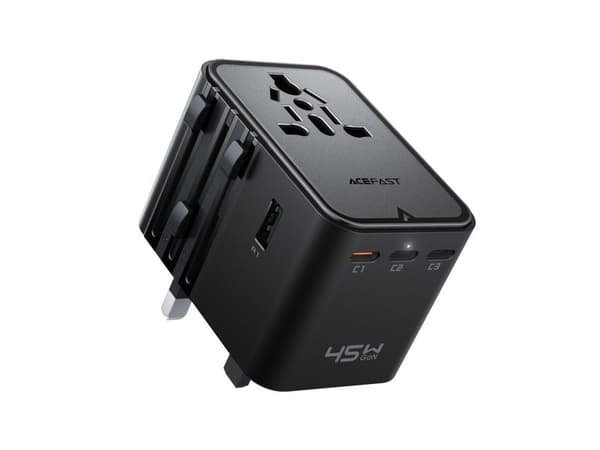 Acefast reiselader USB-C til USB-A nettlader AC EU US UK AU - svart