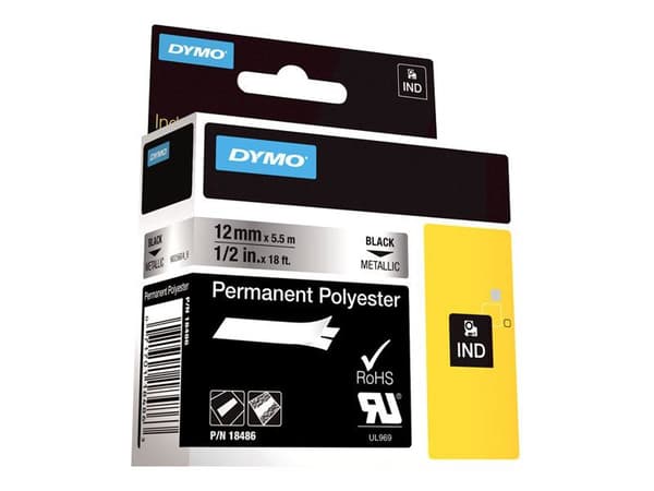 DYMO 12mm RHINO Permanent Polyester, D1, Polyesteri, 5,5 m, 1 kpl, 34 mm, 85 mm