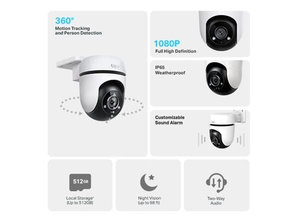 TP-Link Tapo TC40, IP-säkerhetskamera, Inomhus & utomhus, Trådlös, Amazon Alexa & Google Assistant, Intern, CE, FCC, RoHS, RCM