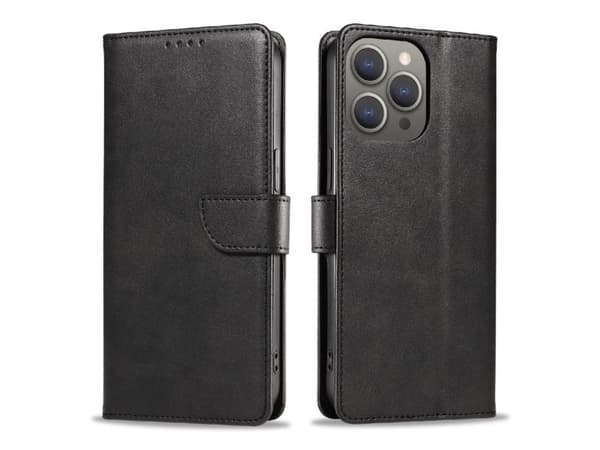 Läderbokfodral till iPhone 16 Pro Max svart