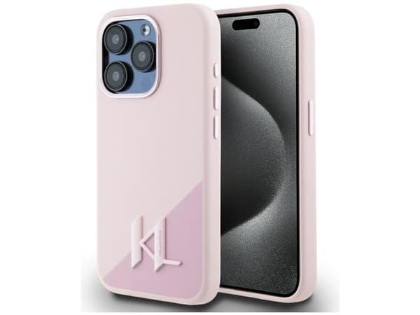 Karl Lagerfeld silikon Shadow Metal Initial MagSafe Apple iPhone 15 Pro Max deksel rosa