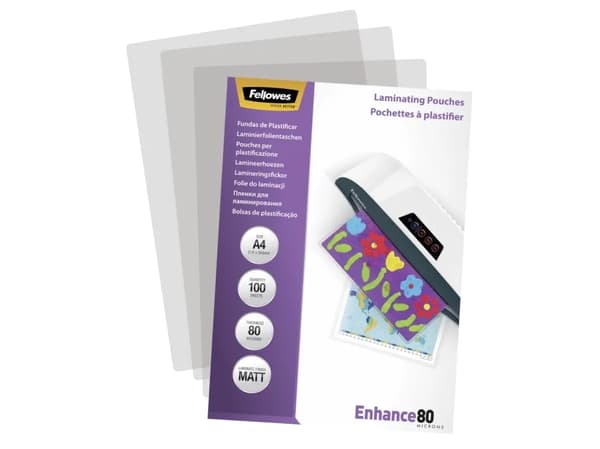 Fellowes 5452103, A4, Läpinäkyvä, Matta, 0,08 mm, 100 kpl