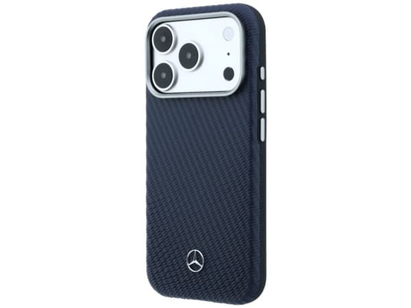 Mercedes lær semi-wrap MagSafe-deksel til iPhone 17 Pro Max - navy blue