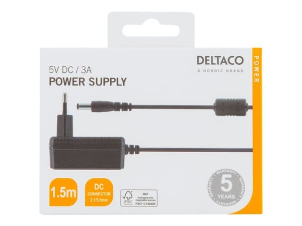 DELTACO - Strömadapter - AC 100-240 V - svart