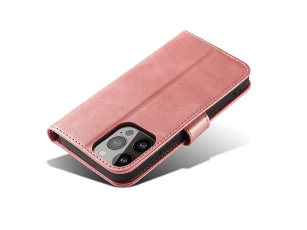 Plånboksfodral med stativ för iPhone 15 Pro MagSafe - rosa