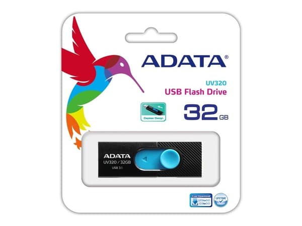 ADATA UV320 - USB-minnepinne - 32 GB - USB 3.1 - sort/blå