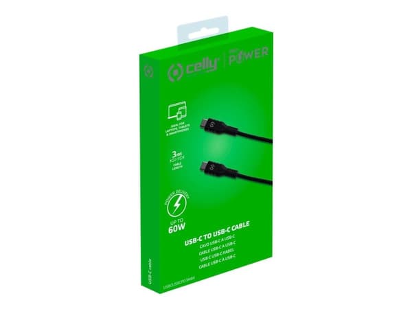 Celly USBCUSBCBCPD3MBK, 3 m, USB C, USB C, USB 3.2 Gen 1 (3.1 Gen 1), Lajittelu