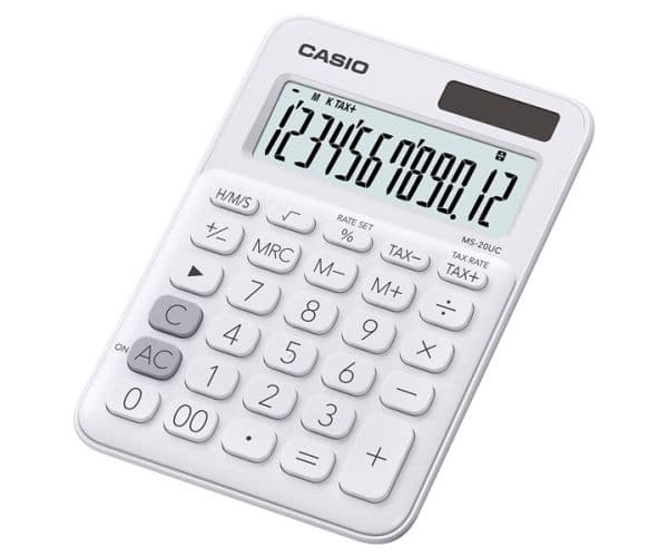 Casio MS-20UC - Skrivbordskalkylator - 12 siffror - solcellspanel, batteri - vit