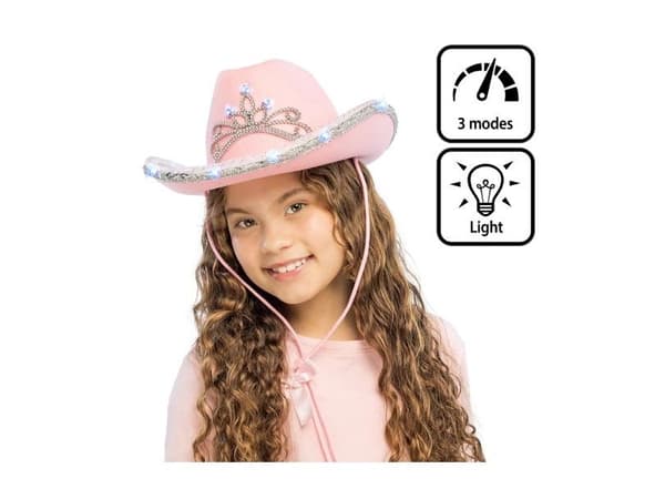 Pink cowboyhat med LED lys, barn