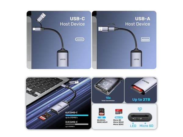 Unitek Reader Unitek SD4.0 /Micro SD4.0 minnekortleser, 2in1