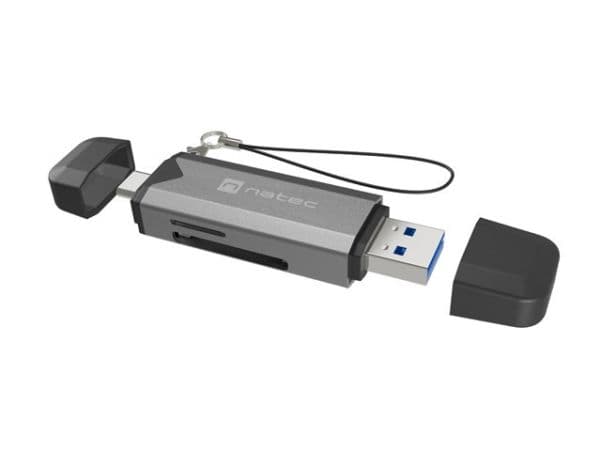 NATEC NCZ-2262, MicroSD (TransFlash), MicroSDHC, MicroSDXC, SDHC, SDXC, Sort, Mørkegrå, 5000 Mbit/s, USB 3.1, 20 mm, 74 mm