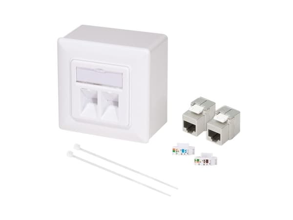 LogiLink modulär kopplingsdosa vit 2xCat.6A-modul + ytmonterat hölje